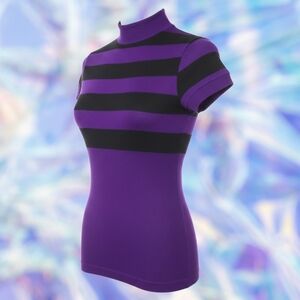 yitong - purple & black striped mock neck short sleeve top